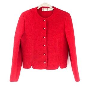 Field Manor Vintage Hong Kong Red 100% Wool Blazer Jacket Gold Buttons Size Med